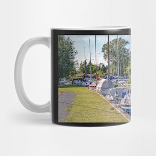 Sailing boats moored in Hickling, Norfolk Broads Mug